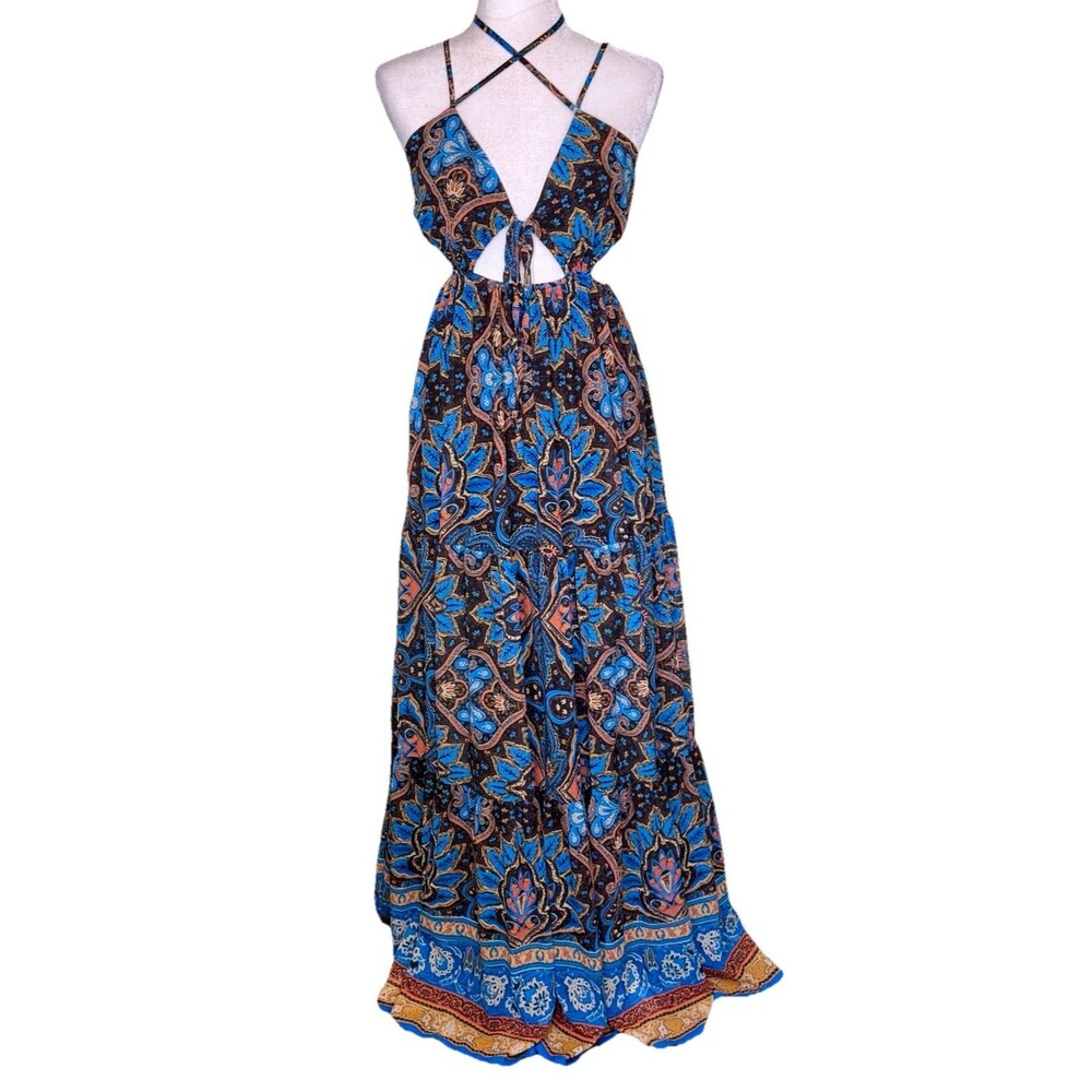Vici Women’s Cutout Halter Maxi Dress Coastal Resort Beach Holiday Vacation Sz S
